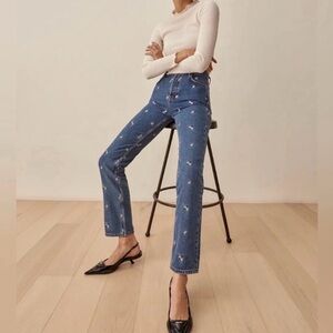 Embroidered dice reformation Blue Straight-Leg Jeans